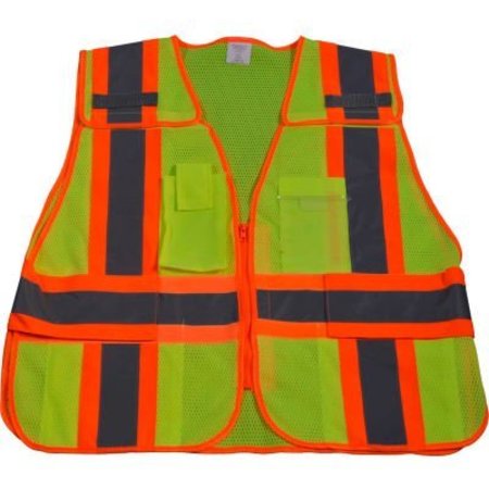 PETRA ROC INC Petra Roc 5-Point Breakaway Public Safety Vest, ANSI Class 2, Polyester Mesh, Lime/Orange, 2XL-5XL LVM2-PSV-PLUS